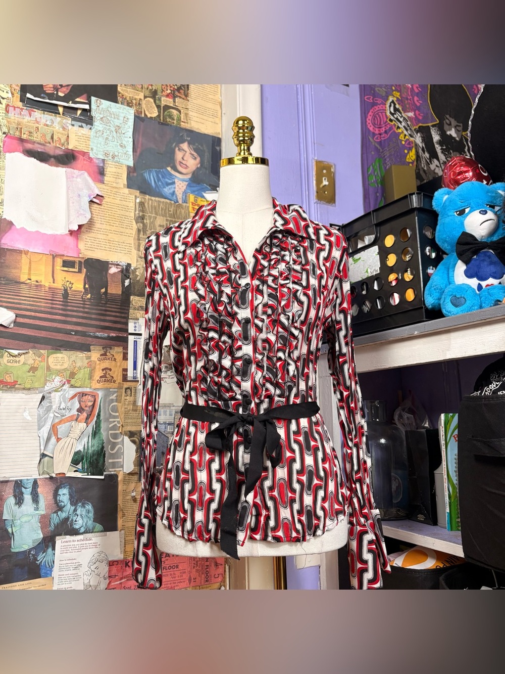Worthington Retro Abstract Ruffle Blouse - Picture 2 of 8